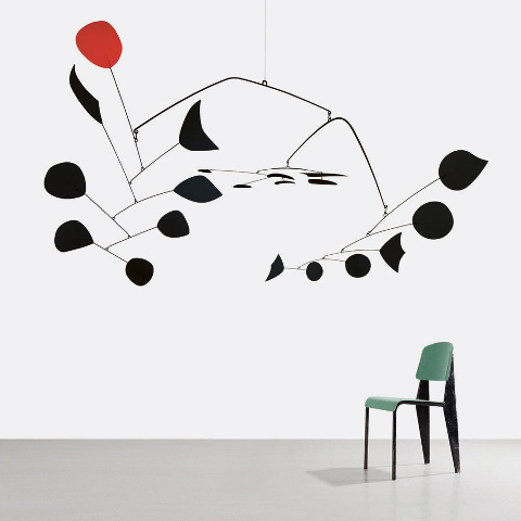 Alexander Calder, "Rouge Triomphant", 1959-1965/ Photo Credits: 2013, Calder Foundation, New York Artists Right Society (ARS), New York; and Jean Prouvé, "Chaise Metropole nº 305, 1953/ Photo Credits: Galerie Patrick Seguin